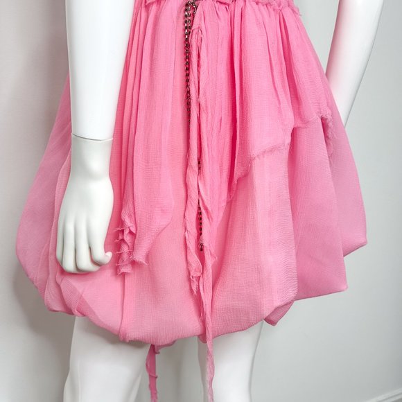 LoveShackFancy Ashida Bubble Hem Silk Mini Dress in Begonia Pink Women's Size 6 - Picture 15 of 17